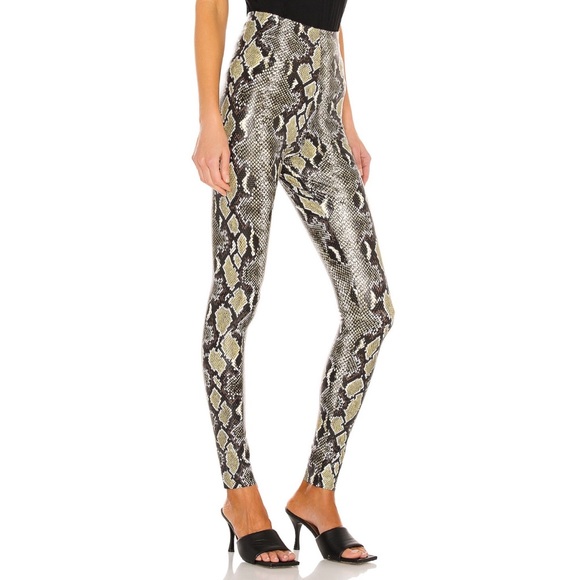 Commando Faux Leather Snakeskin Leggings in Color Olive Snake - Picture 2 of 5